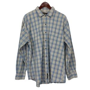 Timberland Weather Gear Khaki Tan & Blue Plaid Long Sleeve Button Up Shirt XL